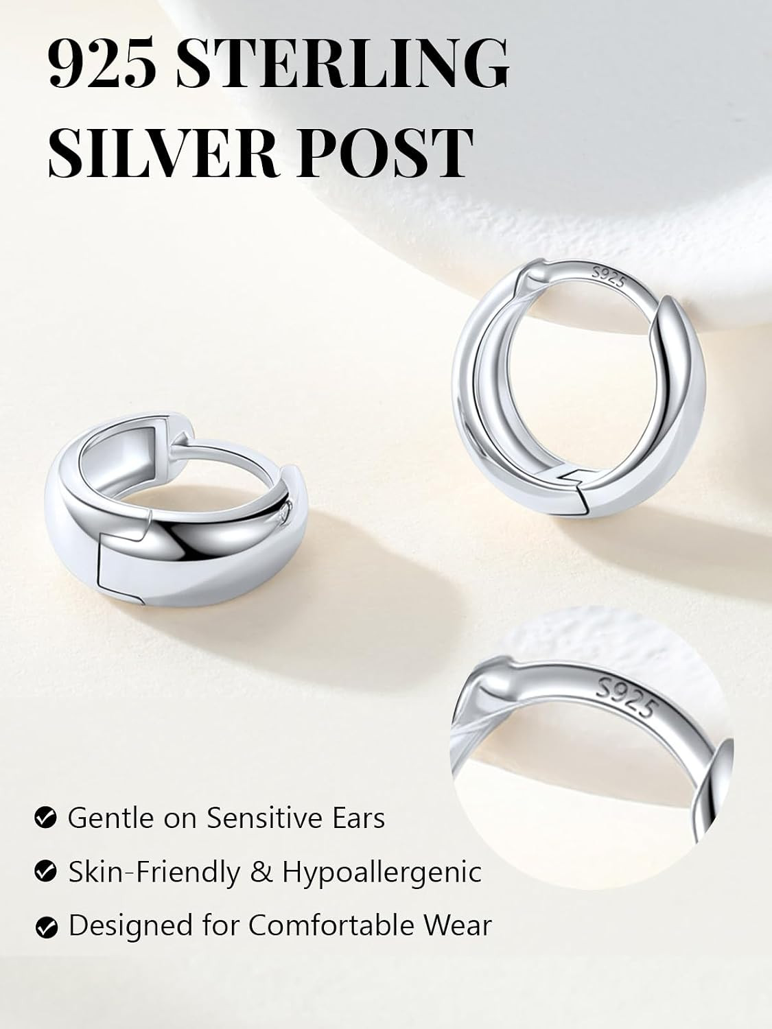 14K Gold Plated Chunky Hoop Earrings for Women, Small Thick Huggie Hoops with 92