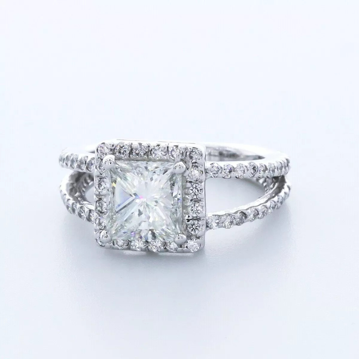 Engagement Ring 14K White Gold Halo 2.76 Carat Princess Lab-Grown Diamond E VS2