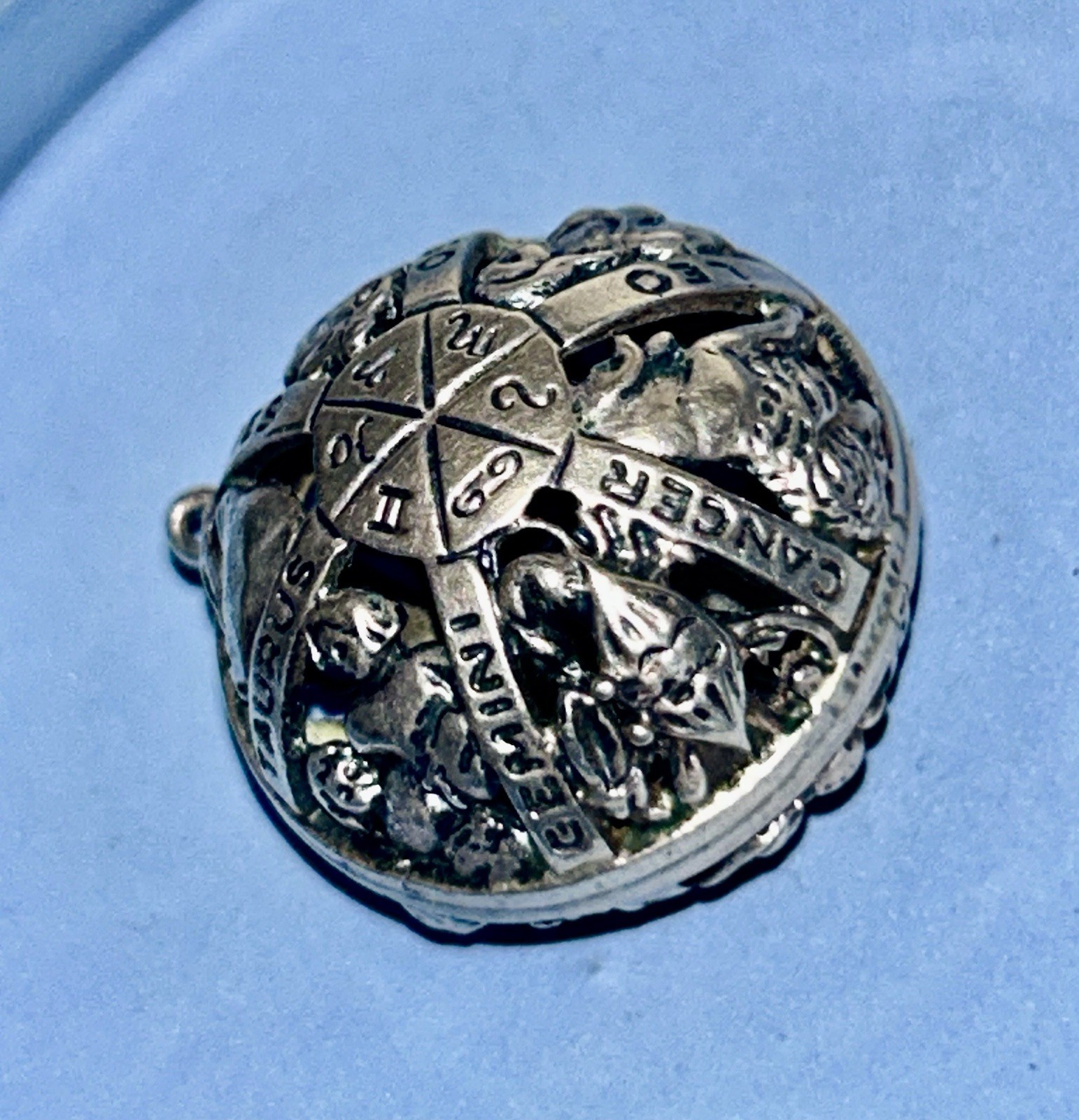 Sterling Silver Craftmere-12 month Zodiac names & 3D Horoscopes Pics. 1”ORB Pend