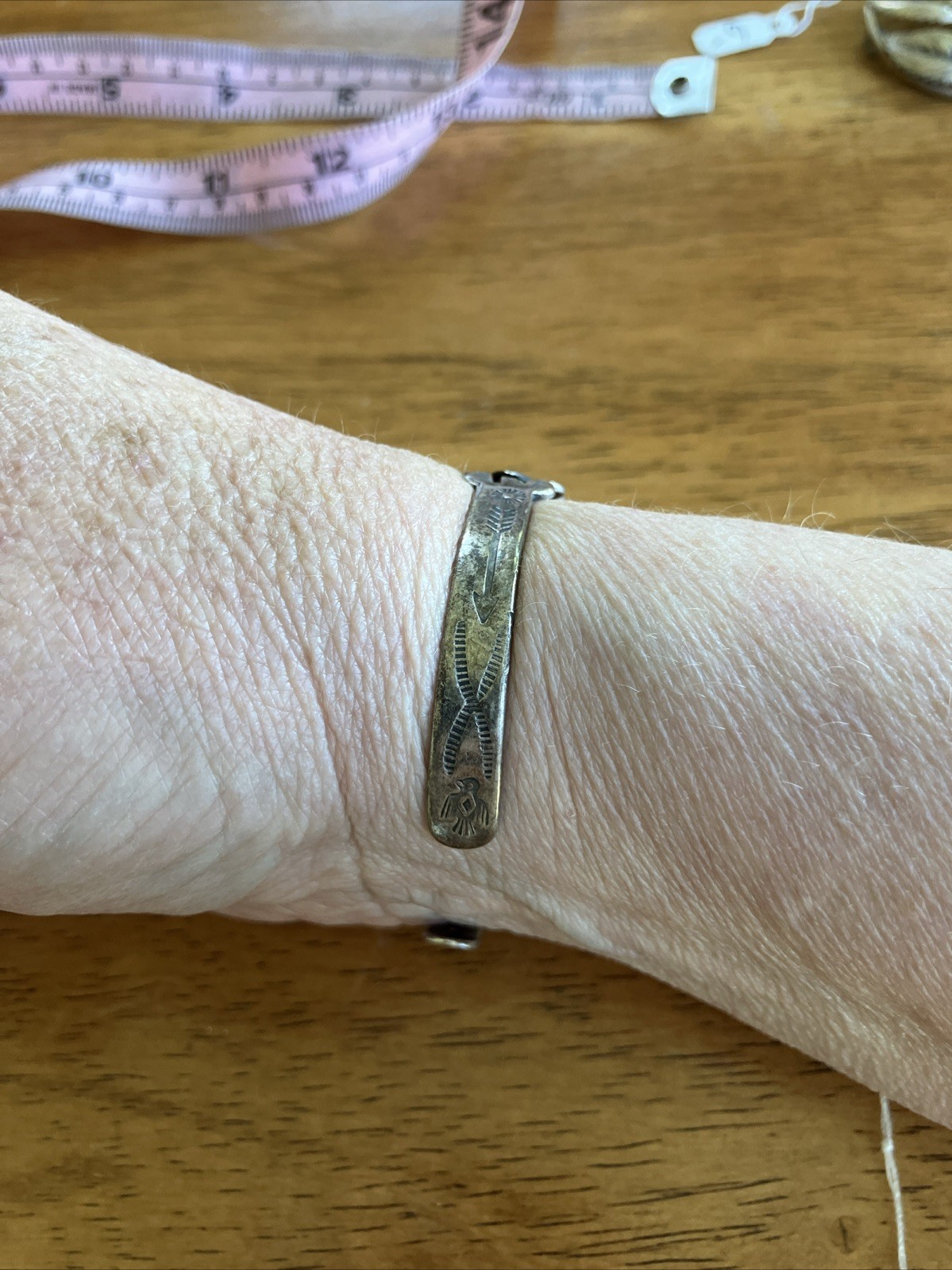 Vintage Fred Harvey Era Sterling Silver Turquoise Cuff Bracelet Feather Arrow