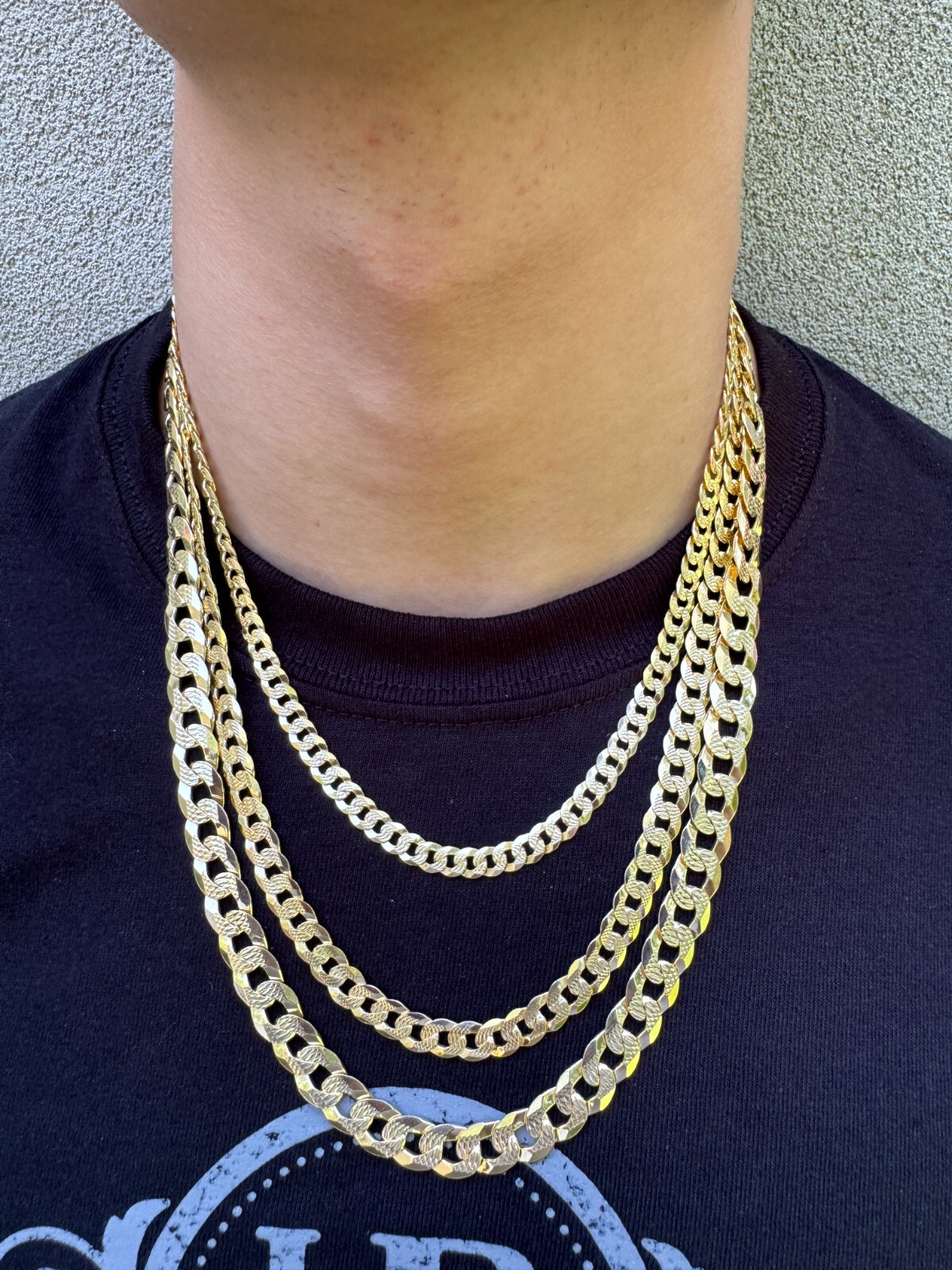 Men’s Cuban Chain Real 14k Gold Plated Solid 925 Silver Hip Hop ITALY 3-10.5mm