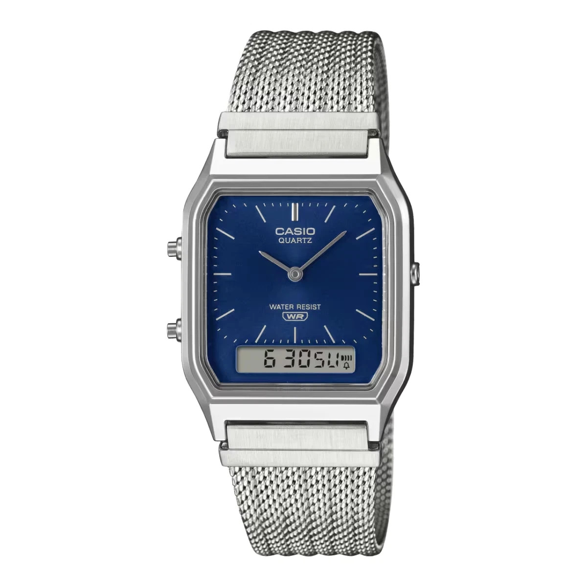 Casio Analog-Digital Vintage Style Dual Time S.Steel Mesh Band Watch AQ-230EM-2A