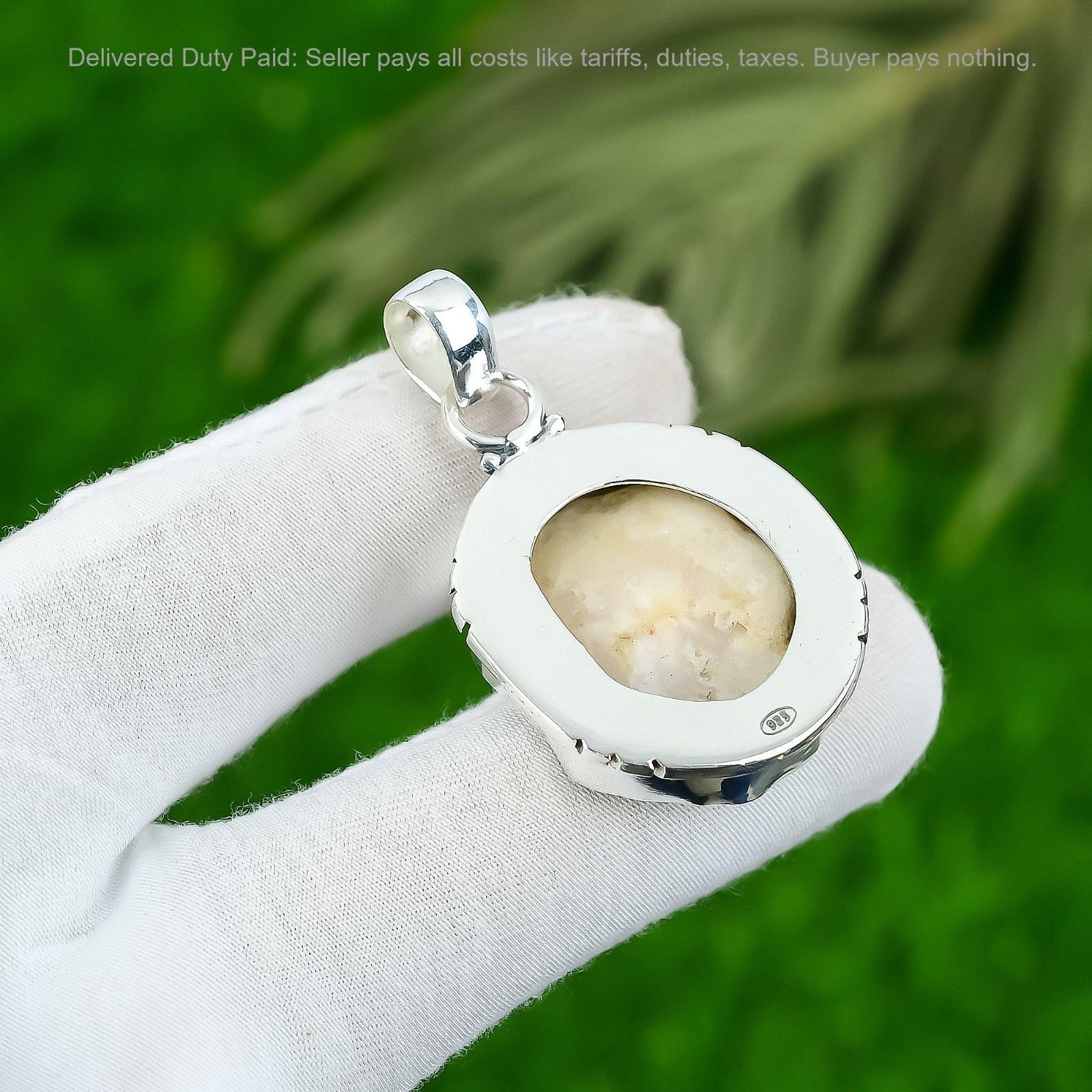 Pentagon Natural Solar Moss Opal Bezel Wedding Unique Pendant Jewelry 925 Silver