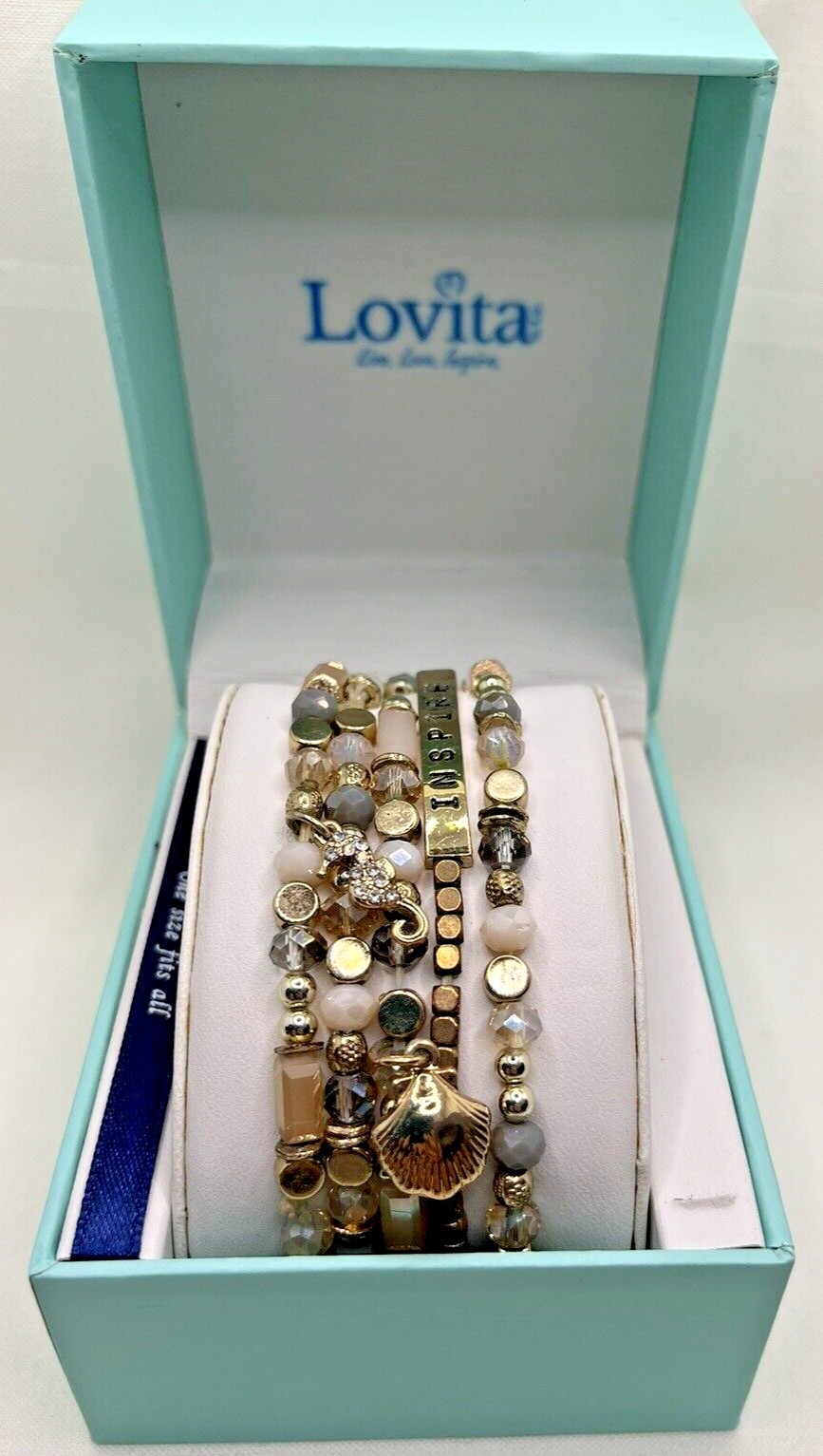 Lovita & Co INSPIRE Gold Tone Beaded Rhinestone 5 Stretch Bracelets NIB