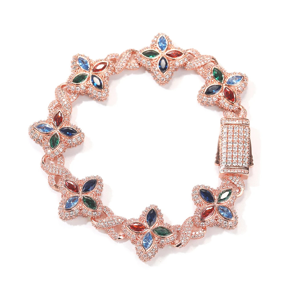 UWIN Iced Baby Blue Baguettecz Floral Infinity Bracelets for Women Men Cubic