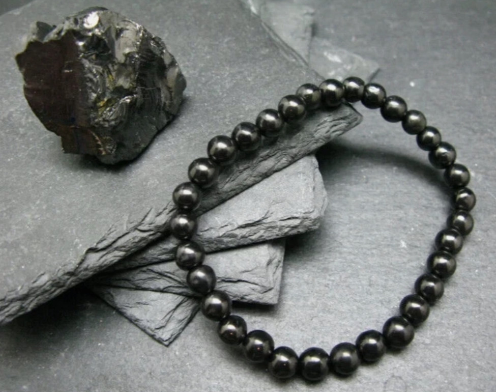 EMF Protection Bracelet – Genuine Shungite 6mm Beads, Unisex Spiritual Defense