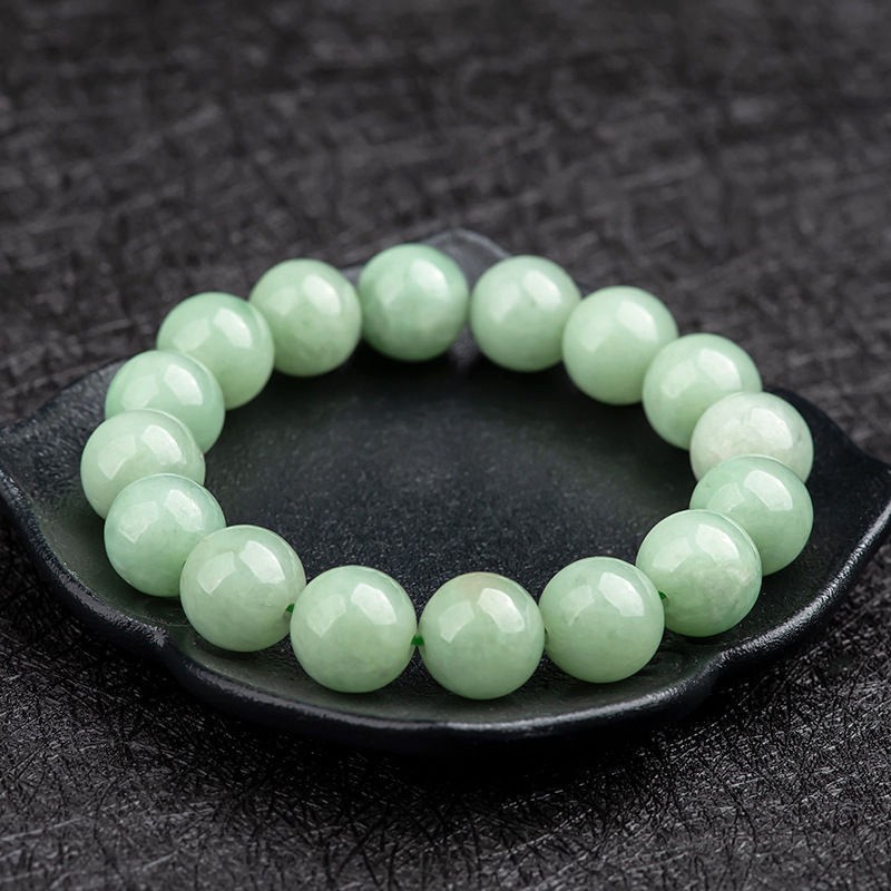 Real Grade A Natural Light Green Jadeite 13mm Round Beaded Stretch Bracelet 69g