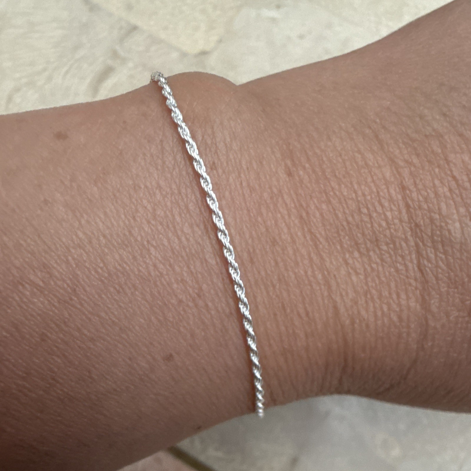 Sterling Silver 925 Rope Chain Bracelet, Lobster Clasp Closure, 8 in