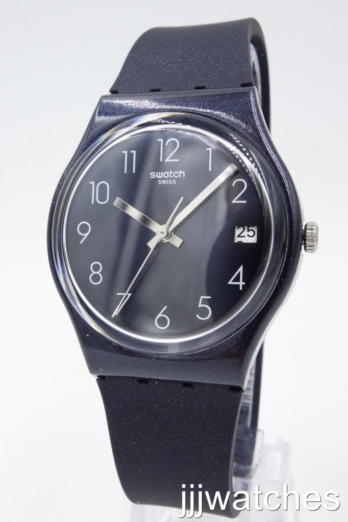 New Swatch Swiss Originals NAITBAYA Navy Blue Metallic Date Watch 34mm GN414 $75