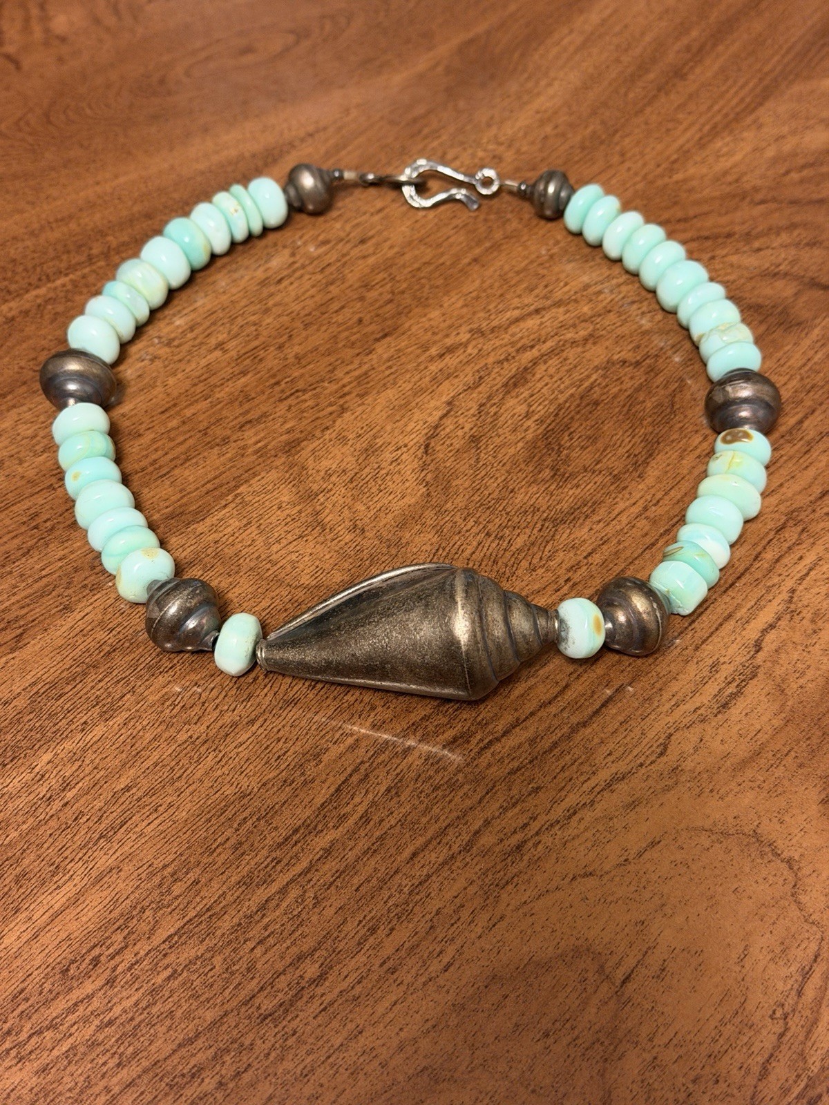 Peruvian Blue Opal Sterling Silver 925 Coastal Nautical Conch Shell Necklace