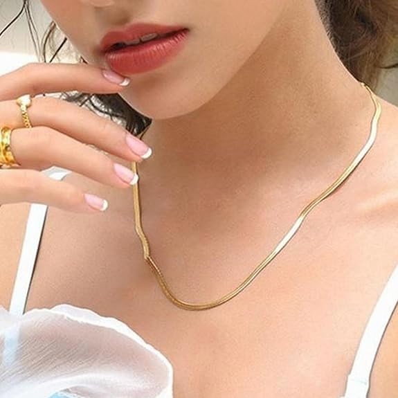 18K Gold Plated Snake Herringbone Necklace for Women Waterproof & Anti Tarnish