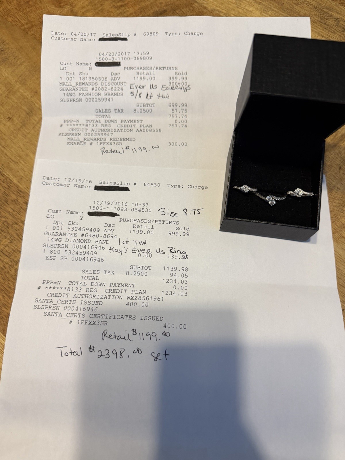 Kay’s 14k Gold Diamond Ring Size 8.75 & Earrings Jewelry Set Silver Clear