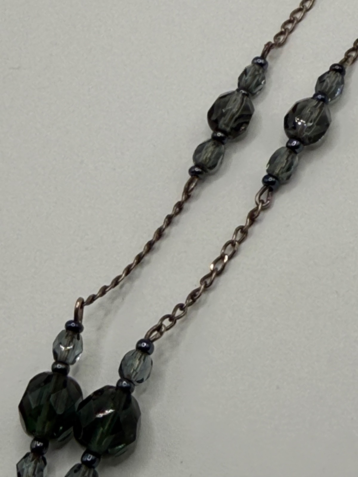 Sterling Silver Glass Blue Gray Bead Y Drop Necklace Lariat Italy 925 9.6 gram