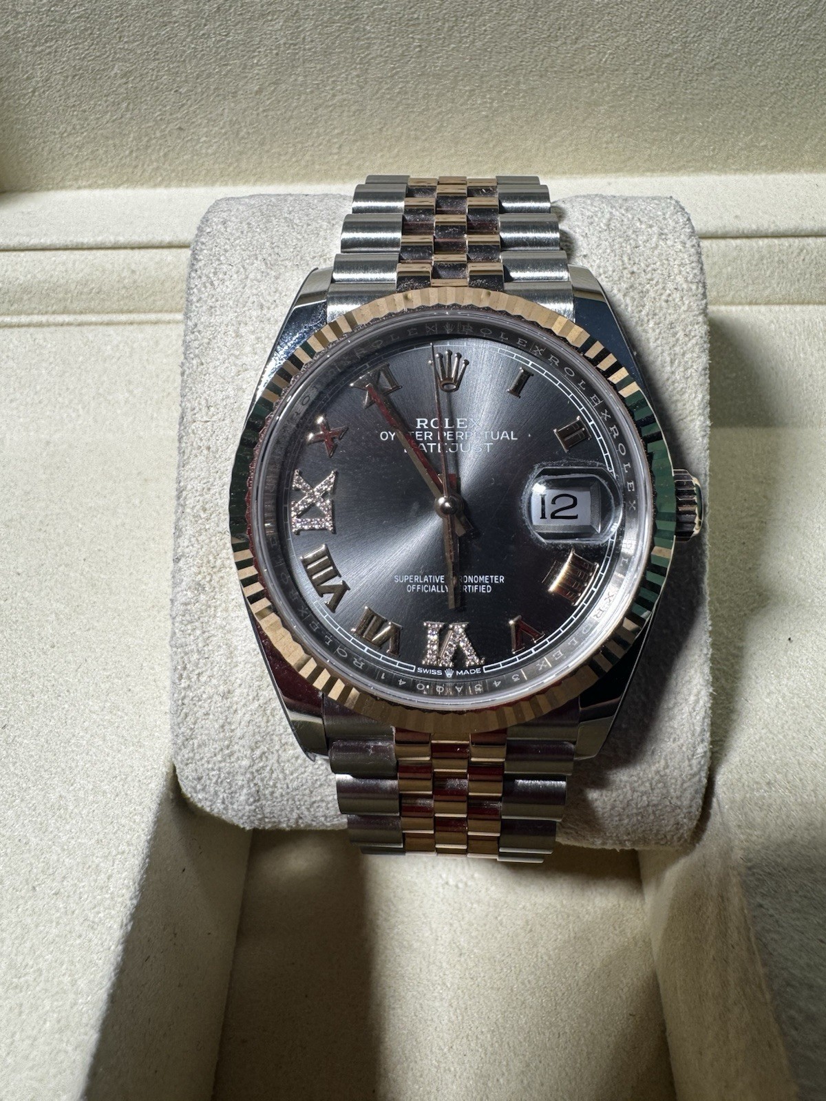 Rolex Datejust 36mm Slate Roman Dial Two-Tone Rose Gold Jubilee Watch 126233