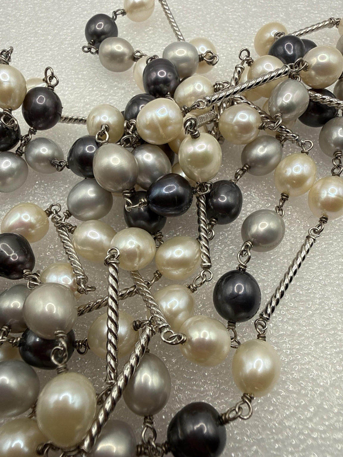 78” Long Freshwater Pearl Necklace Gray White Black Pearls No Clasp (Lot#1554)