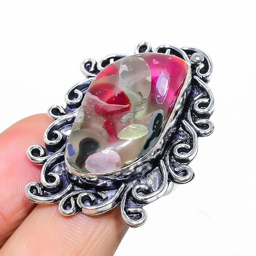 Dicorich Glass Gemstone Handmade 925 Sterling Silver Jewelry Ring Size 6 y817