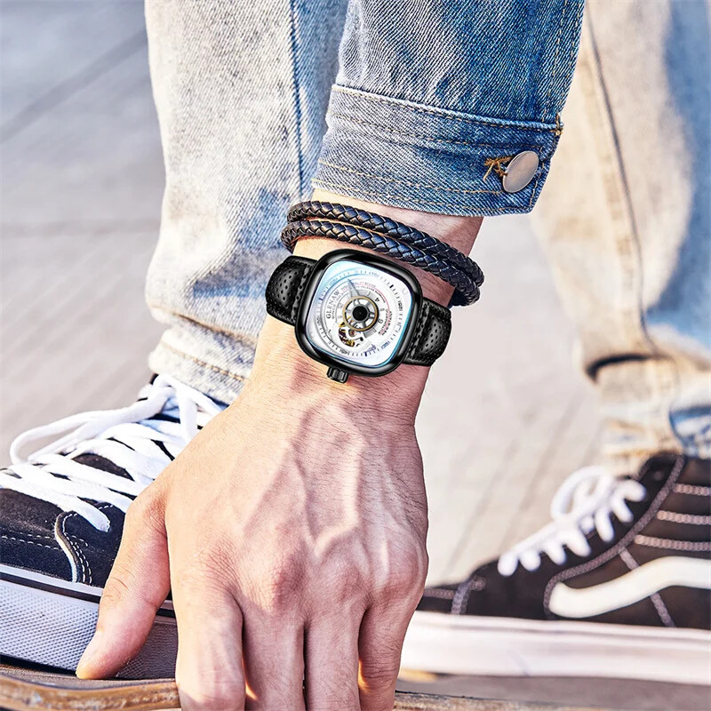 2025 New Mechanical Watch for Men Breathable Leather stainless Steel Automatic