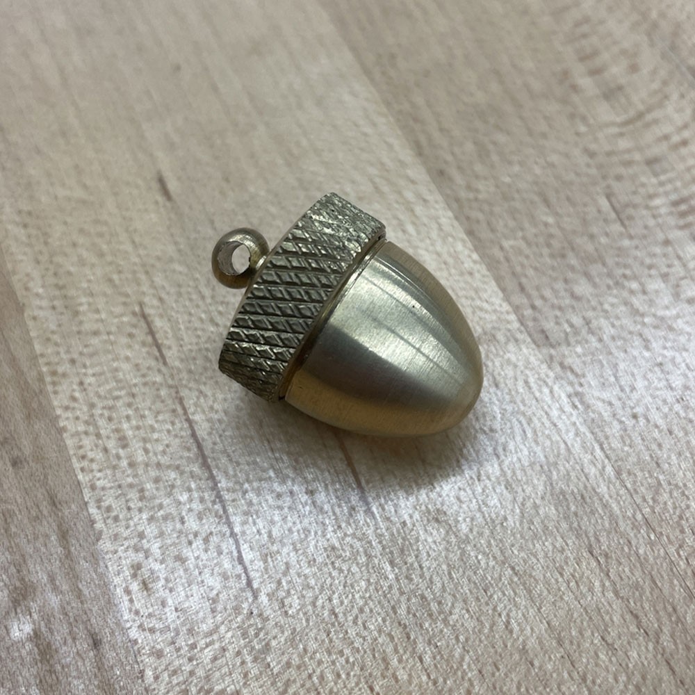 ACORN pendant , Vial , Pill box opens, unscrew top, Canister Solid Brass SHIP
