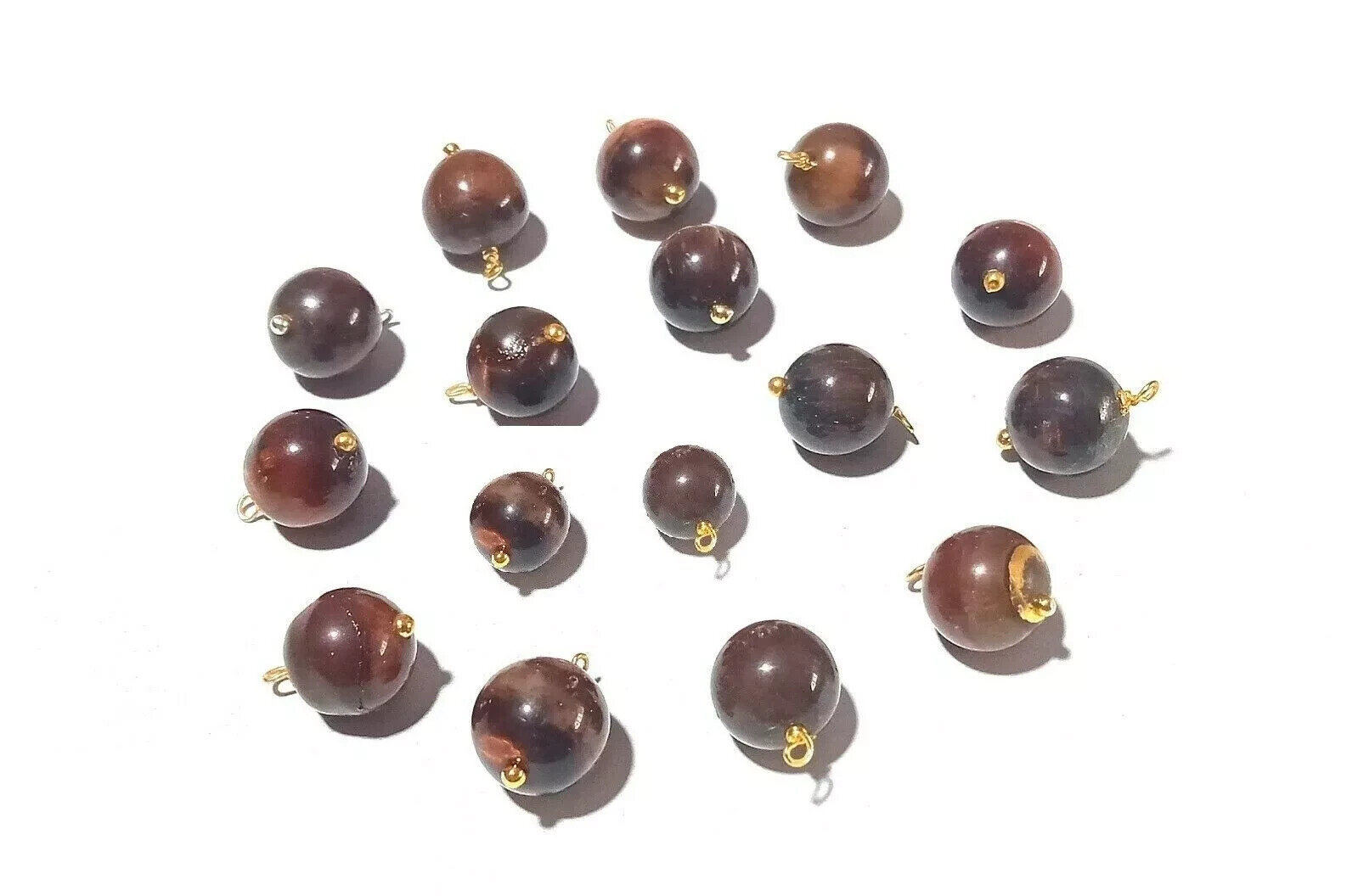 Natural Red Tiger’s Eye Round 8mm Beads Gold Wire Wrapped Link 25 Pecs