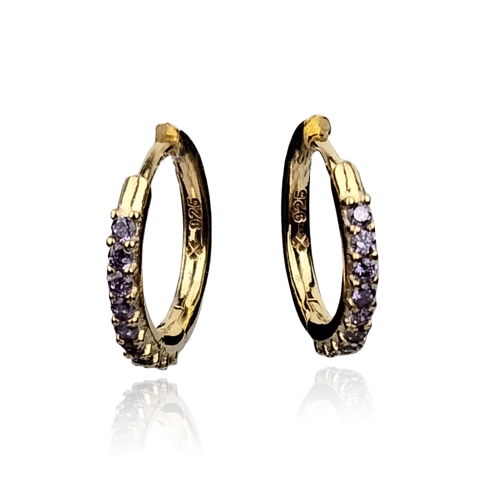 FashionJunkie4Life Gold Plated Sterling Huggie Hoop Earrings with Amethyst
