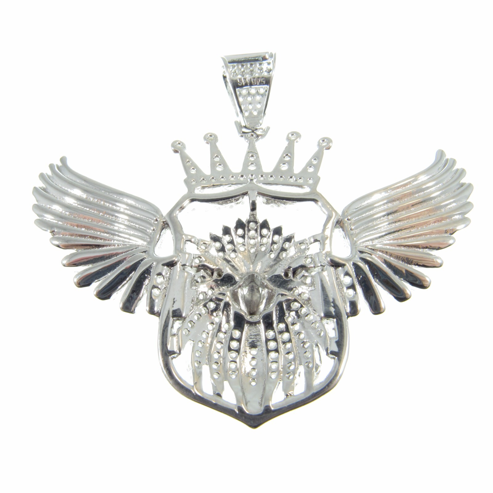 Solid 925 Sterling Silver Iced Out Rhodium Plated Crowned Eagle Pendant w/CZs