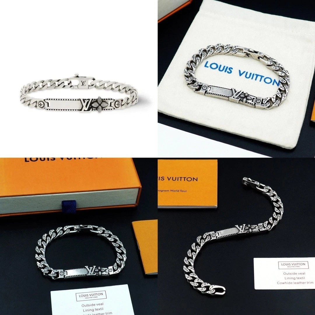 Men’s Engraved Silver Gourmette Bracelet Vintage Style Cuban Link Jewelry