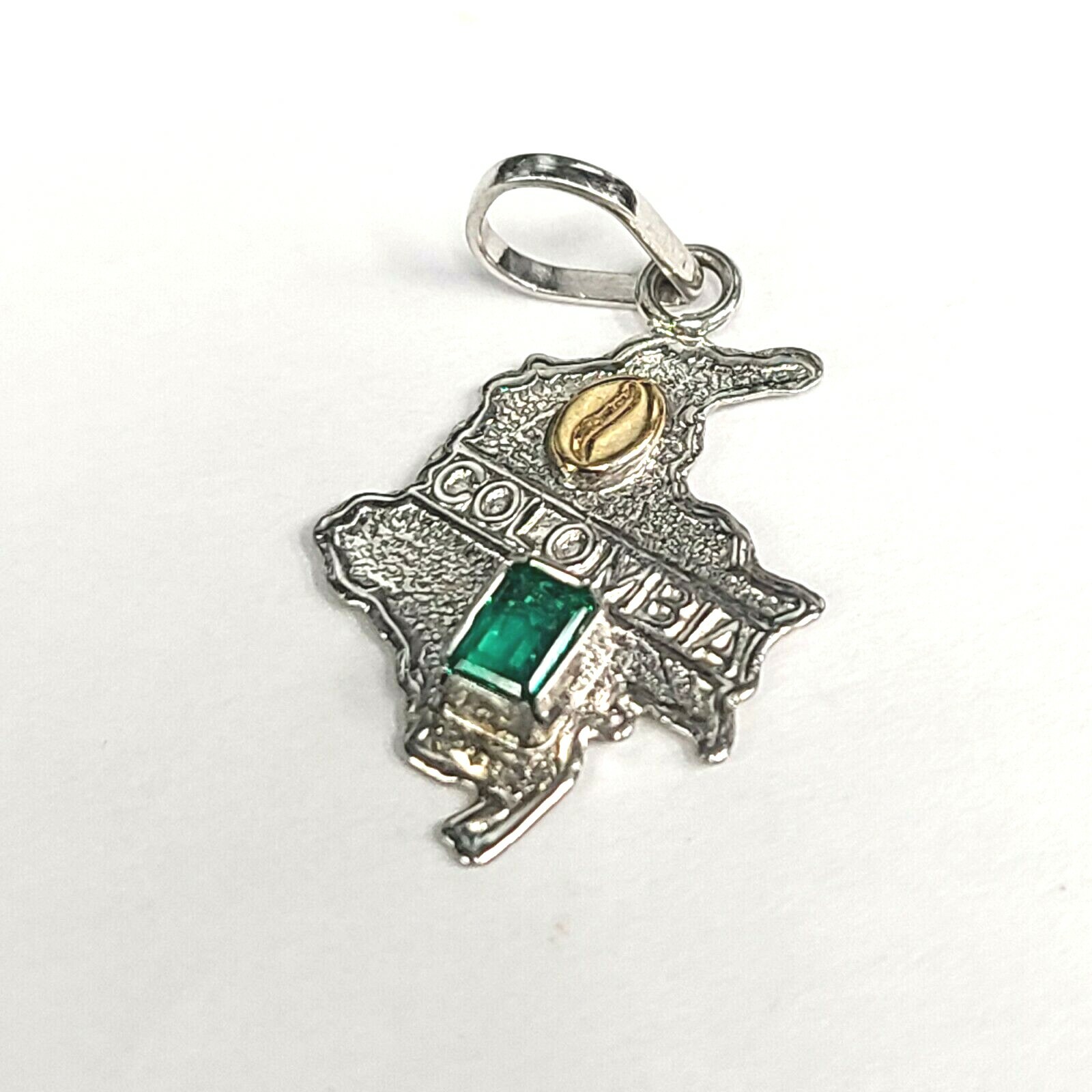 Pre-Colombian Emerald Colombia 18K White Gold Charm Pendant 1 x .50″