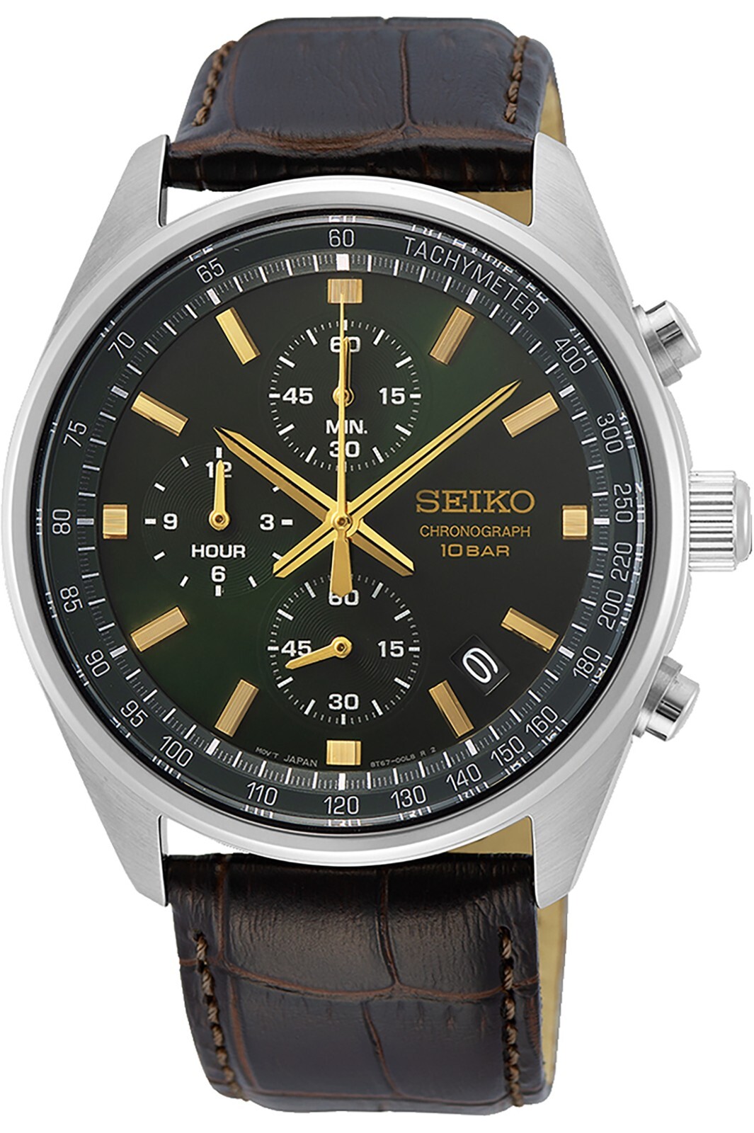 SEIKO SSB385P1 SSB385 ,Men’s Chronograph,Stainless,Green Dial,Leather,100m WR