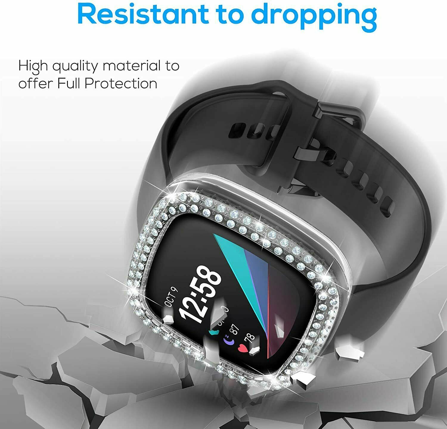 For Fitbit Versa 3 4 Sense2 watch Bling Protector Case Cover Bumper Screen Frame