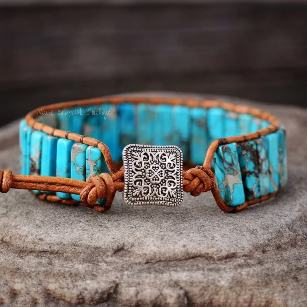Turquoise Stone Bracelet Handmade Healing Meditation Women Men Bracelet Gift