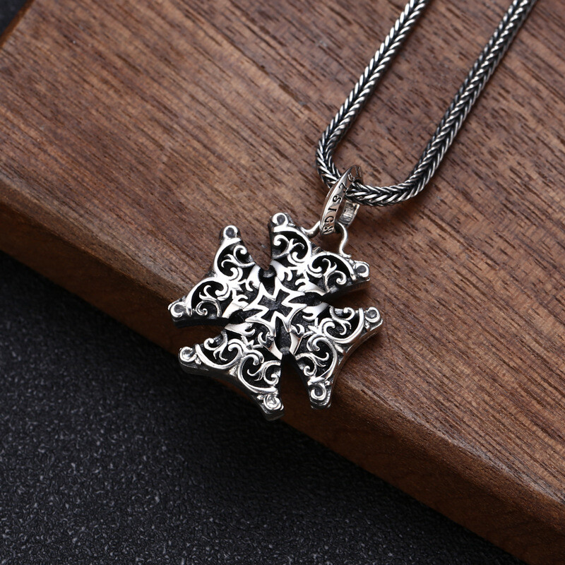 S925 Sterling Silver FILIGREE IRON CROSS Pendant Layered Gothic Biker Ornate