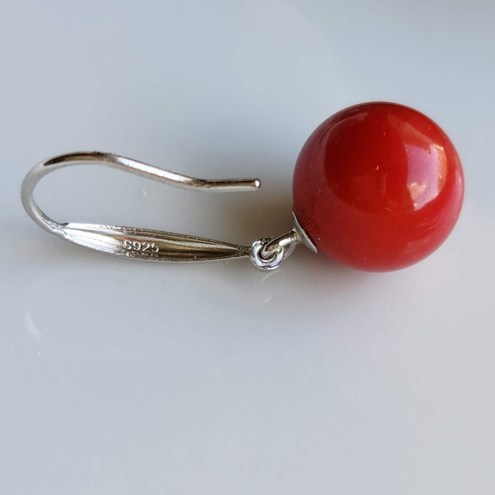 TEAR DROP Round 10.7mm Natural Coral 1.2” Hoop EARRINGS 925 Silver
