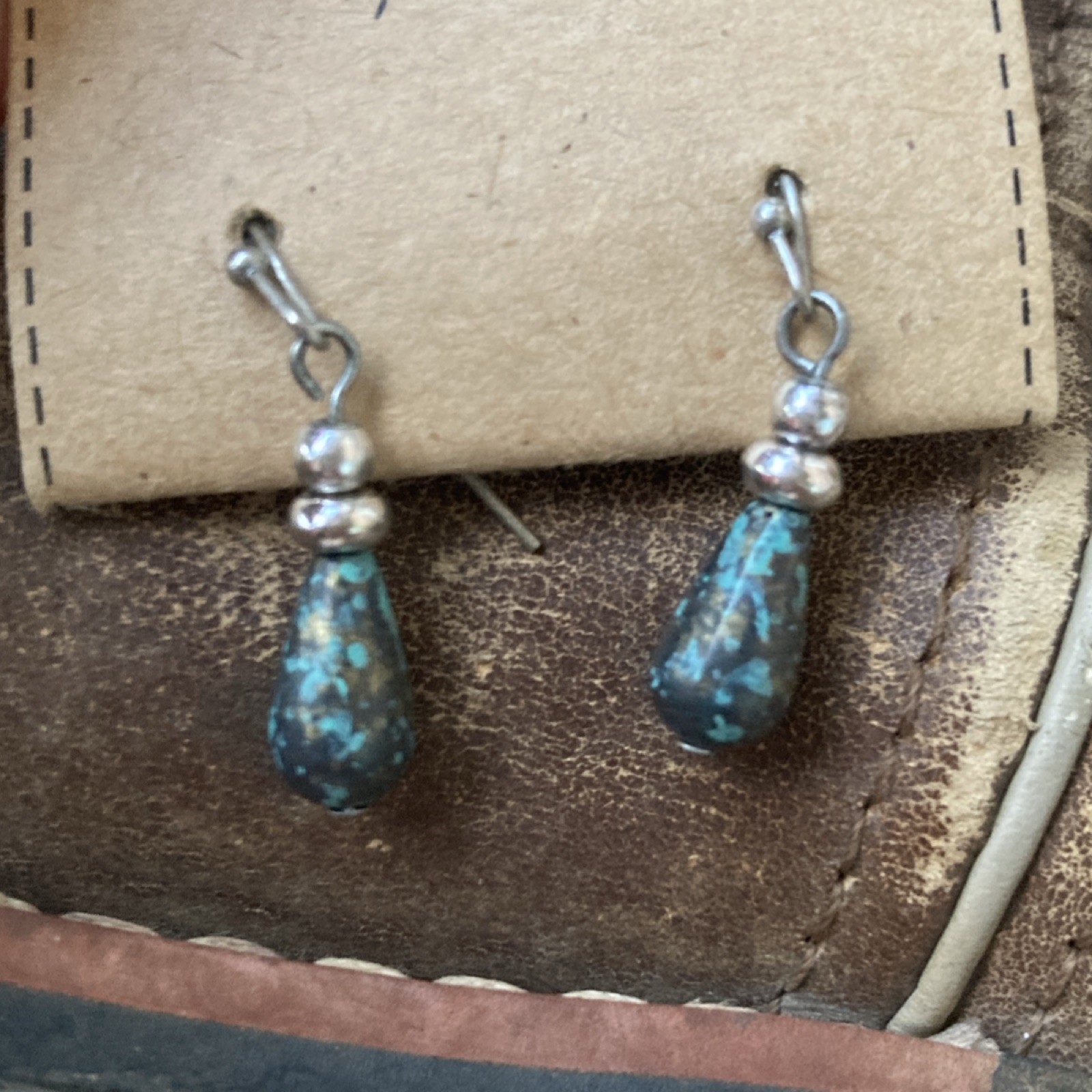 Rustic Cuff Leather Bracelet + Turquoise Earrings Western Boho Set