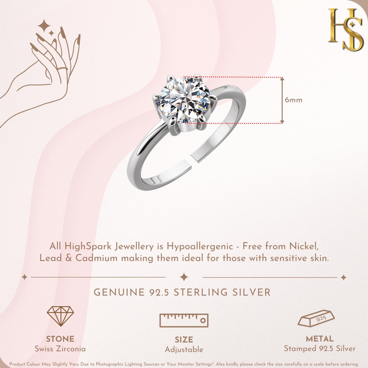 925 Silver Stylish Solitaire Adjustable Ring | 92.5 Sterling Silver and Diamond
