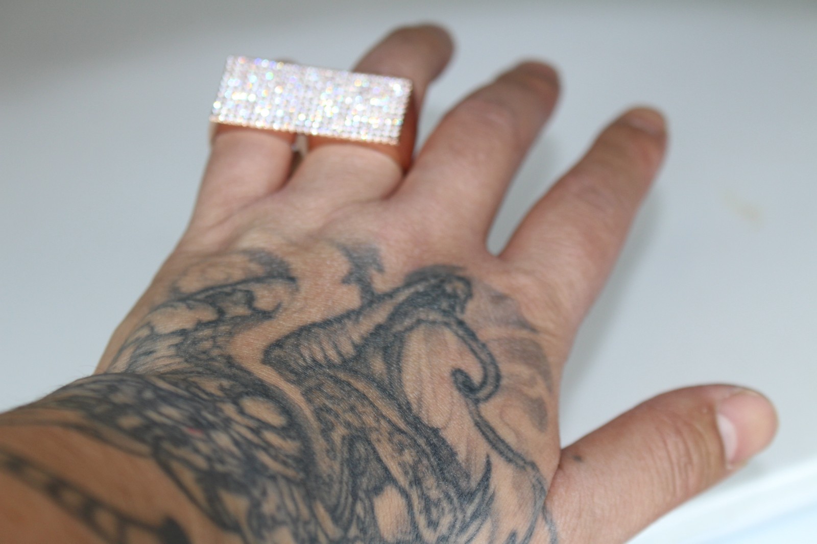 2-Finger Brass Knuckz Lab Sim Diamond 5ctw VVS1 Ring CHROME 40g HEAVY