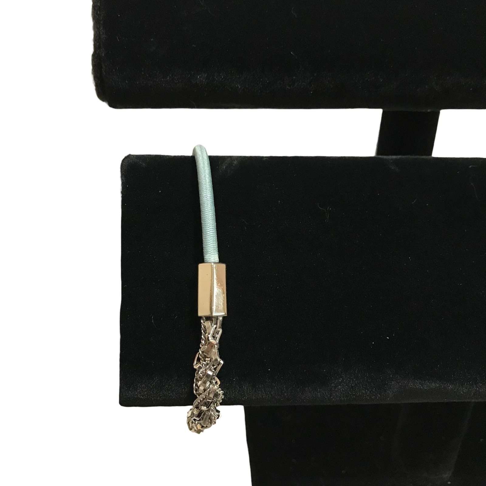 Henri Bendel New York Silver Tone Multi-Chain Elastic Bracelet Blue Band