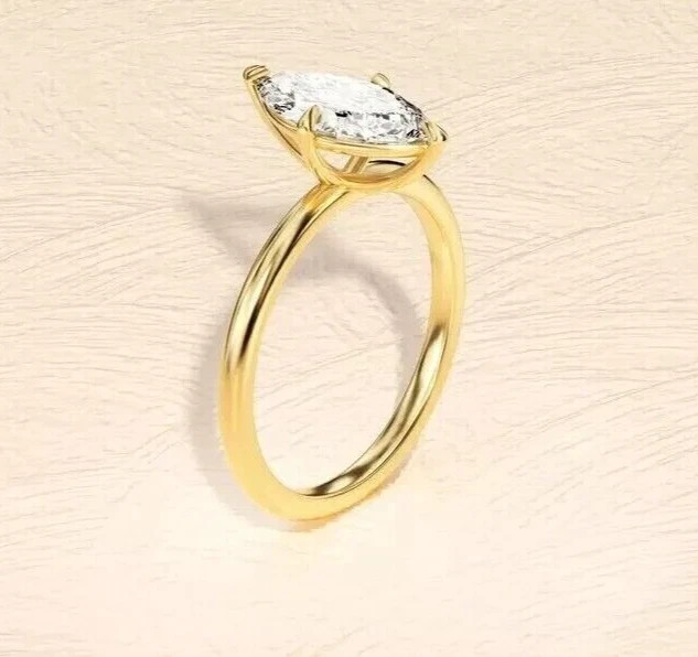 2.50CT Marquise-Cut VVS1 Moissanite Solitaire Engagement Ring 14K Yellow Gold FN