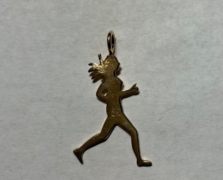 14K Gold Pendant~Female Marathon, Runner, Jogger~2gm. over 1”, preowned, unused.
