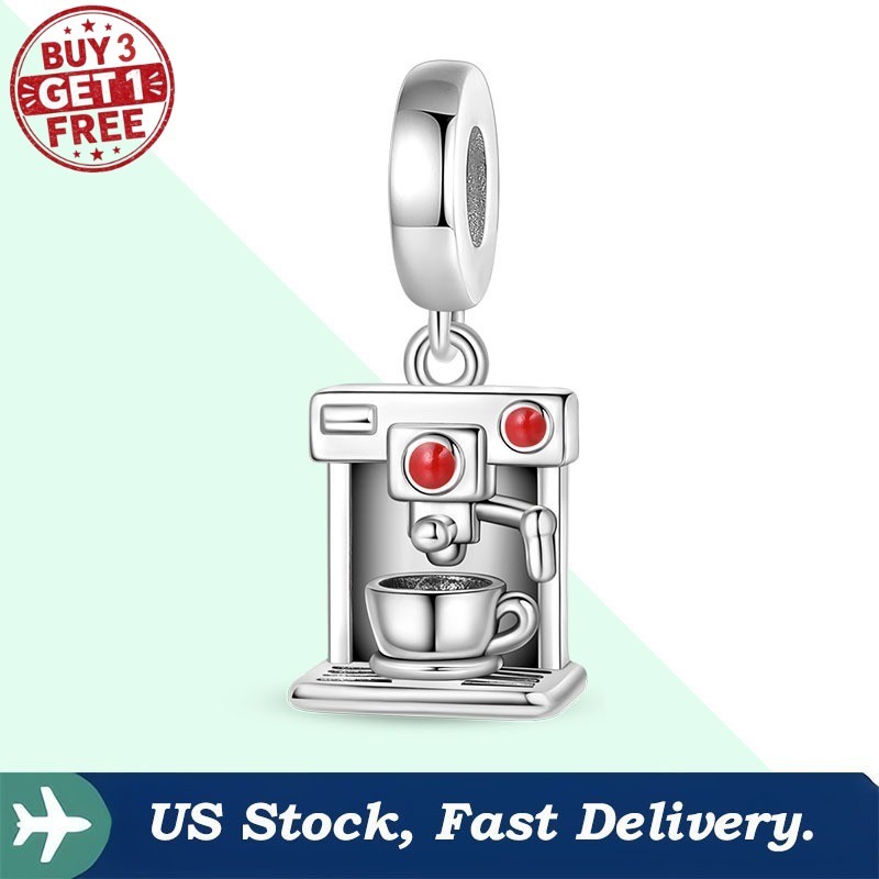 KUNSIR Sterling Silver Coffee Machine Pendant Charm for Bracelet DIY Charms Gift