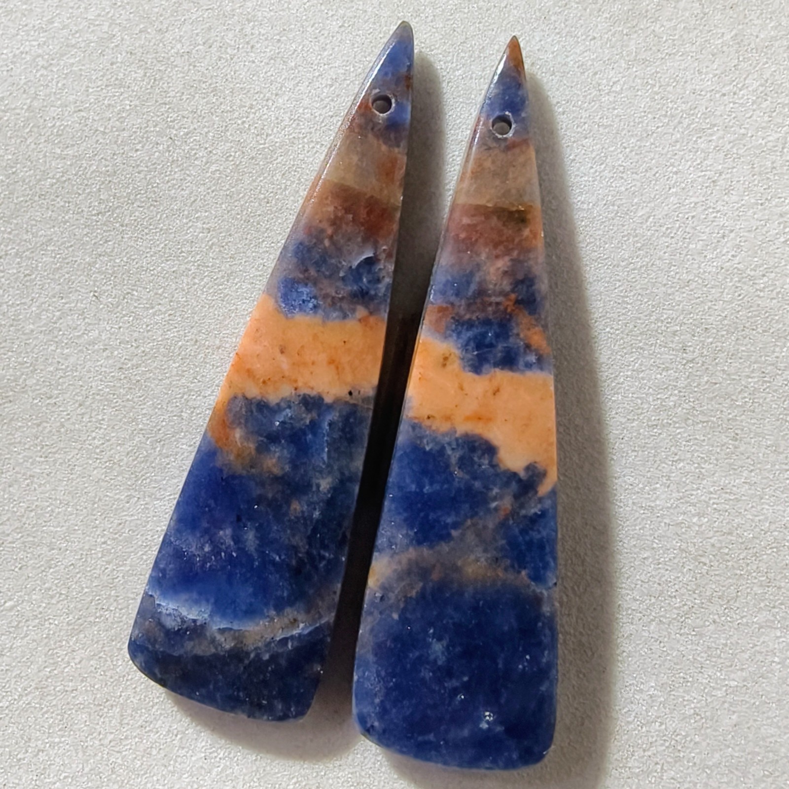 28 Cts Natural Sodalite Drilled Match Pair Cabochon Gemstone 41.1 X 11.6 MM
