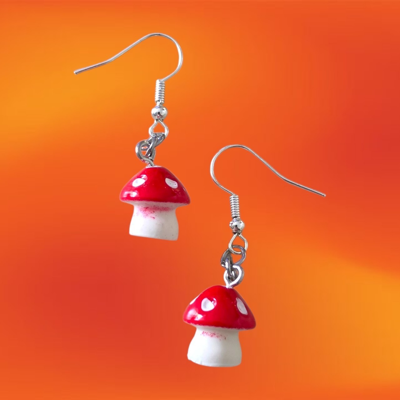 NEW Handmade Red Mini Mushroom Stainless Steel Earrings Cute Unique 1 Pair AU