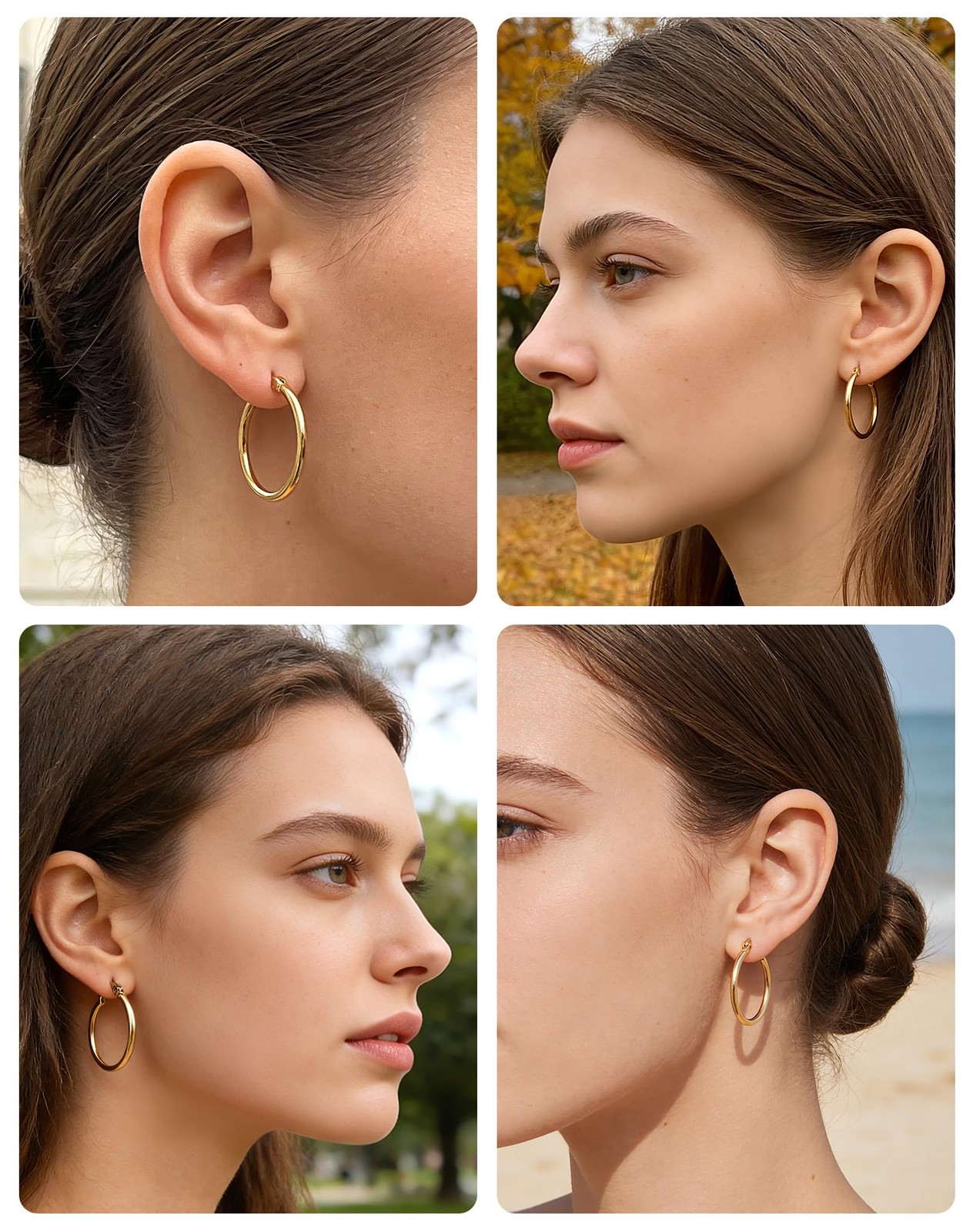4 Pairs Gold Silver Hoop Earrings for 10mm, 12mm, 15mm, 20mm, – 4
