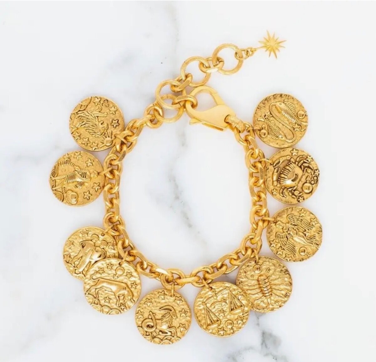 Elizabeth Cole Jewelry Aurea Charm Bracelet 24K Gold Zodiac Sign Charms