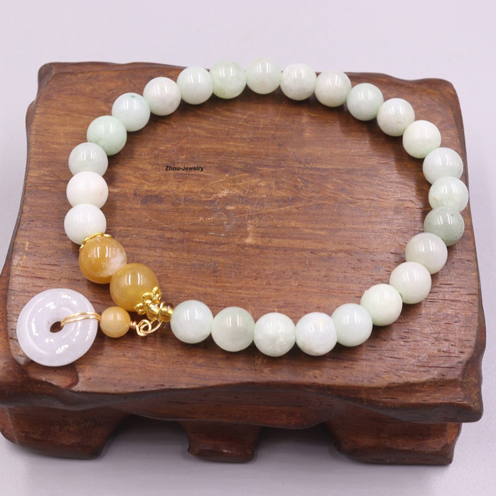 Natural Grade A Jade Pixiu and 8mm Bead Circle Charm Women’s Stretch Bracelet