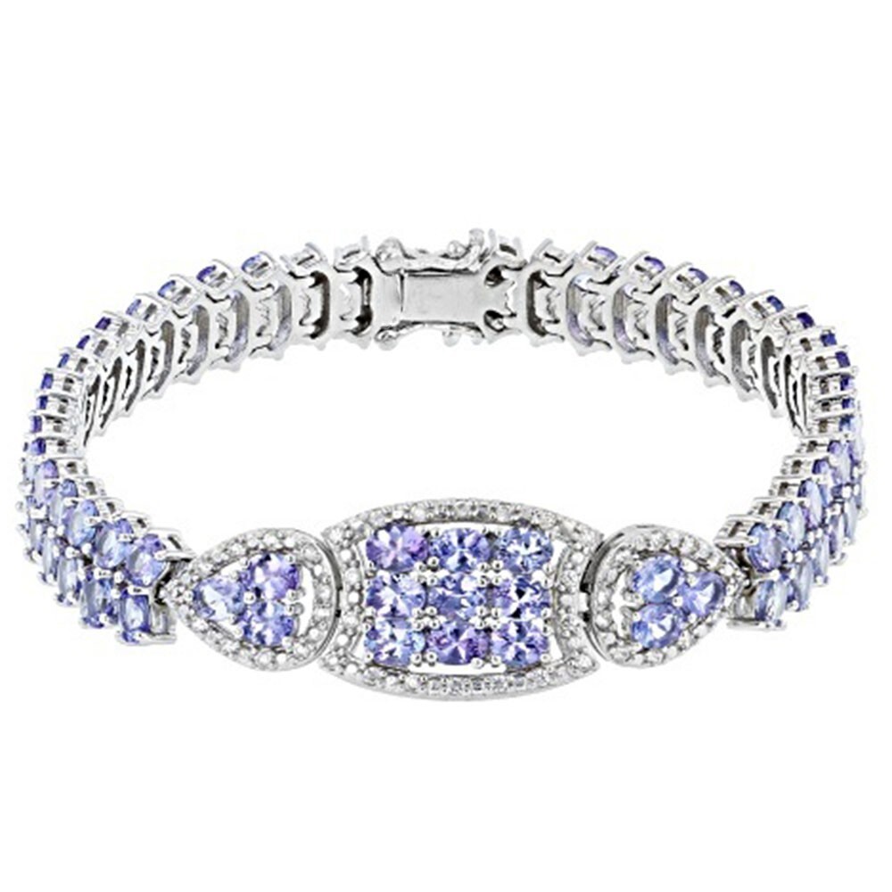 12.07 Ctw Lab Created Tanzanite & Diamond 14K White Gold Over Tennis Bracelet 7″