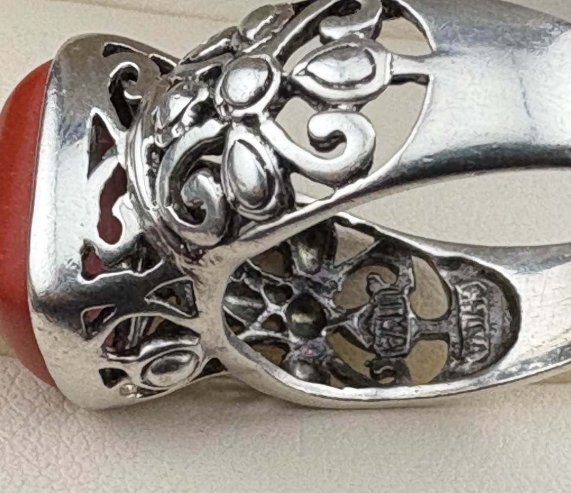 925 Sterling Silver Scrollwork Artisan Carnelian Ring Size 8.75 TMA – 7 grams