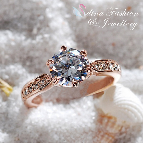 18K Rose Gold GP Made With Swarovski Element 2.0 ct Side Stone Engagement Ring