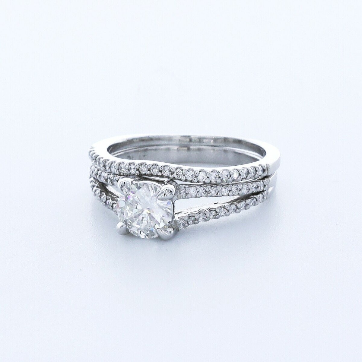 1.5CT Natural Diamond F/SI1 Round Cut Platinum Split-Band Side-Stone Ring Set