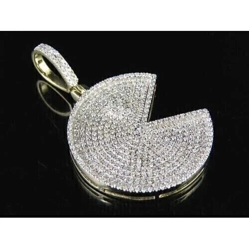2.Ct Round Cut Moissanite PACMAN Shape Charm Pendant Real 925 Sterling Silver
