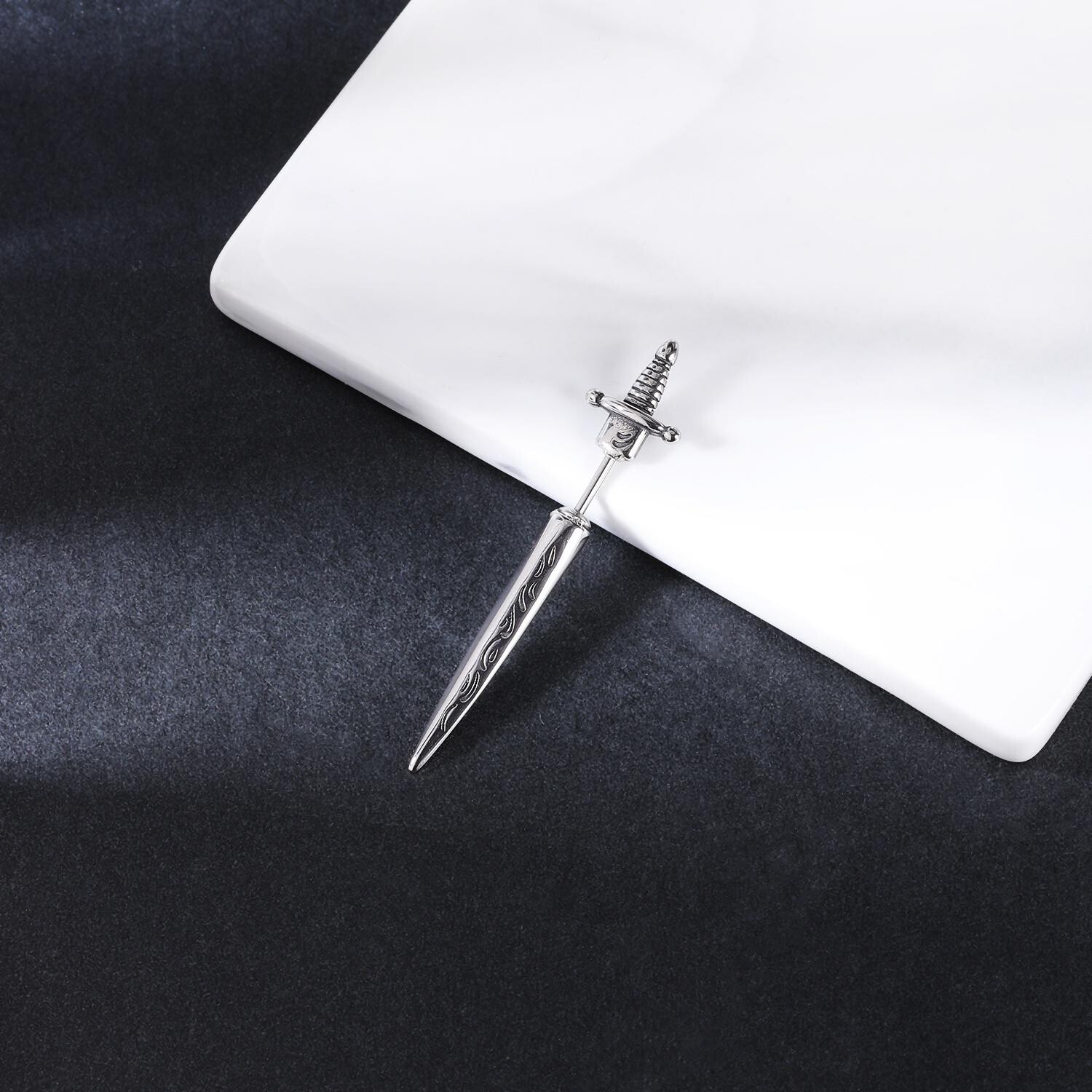 20G Punk Stainless Steel Stud Earrings CZ Dagger Sword Ear Stud Piercing Jewelry